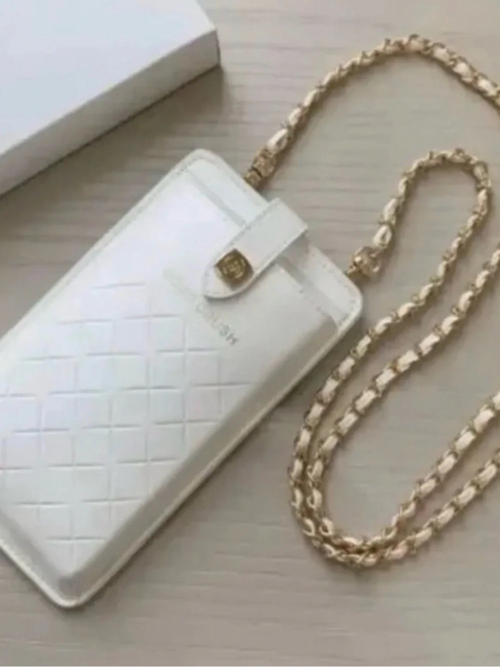 COCO Crush Quilted White Crossbody Phone Case with Gold Chain